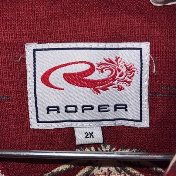 Roper Button-down Shirt Dark Red Palm Trees 2X - Picture 5 of 6
